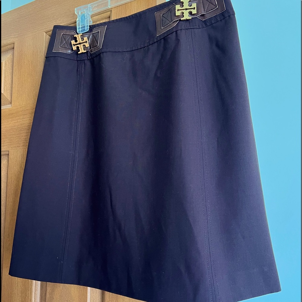 Tory Burch Wool & Leather A-Line SKIRT size 8